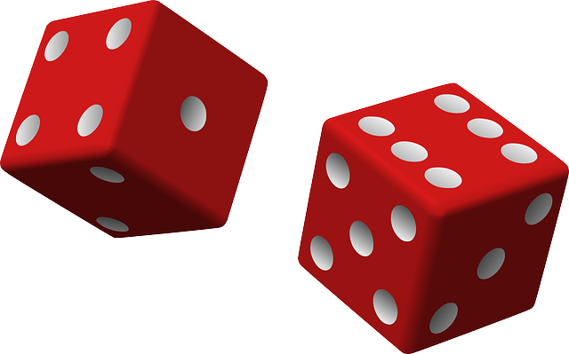 two red dice with white dots