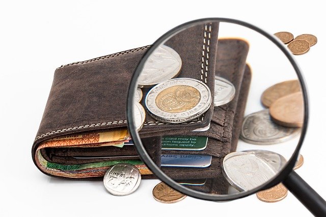wallet with coins magnified